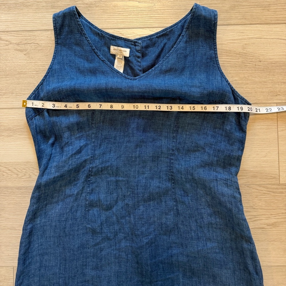 Blue Linen Maxi Dress Sz 14 Jones New York Blue Lagenlook Boho Travel Beachy - Picture 12 of 14